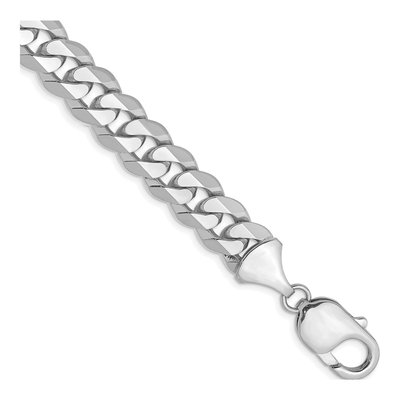14K White Gold 9.5mm Flat Beveled Curb Chain Anklet
