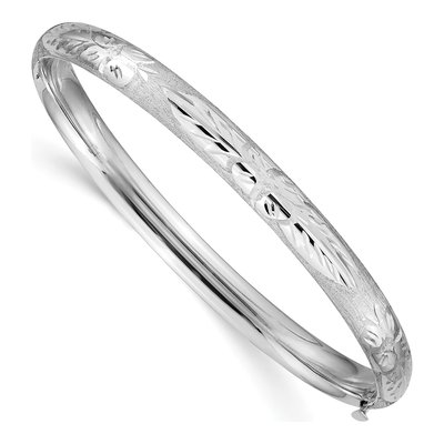 14K White Gold Florentine Hinged Bangle Bracelet