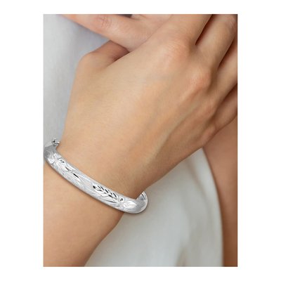 14K White Gold Florentine Hinged Round Bangle Bracelet – view 6