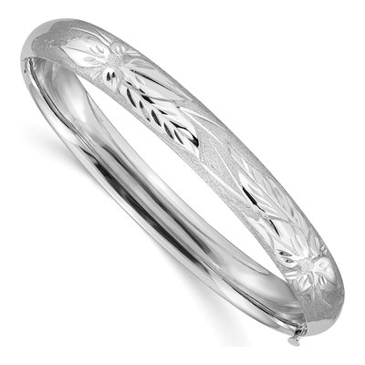 14K White Gold Florentine Hinged Round Bangle Bracelet