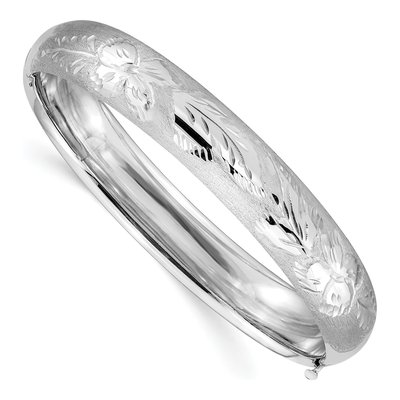 14K White Gold Florentine Hinged Bangle Bracelet