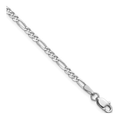14K White Gold 2.25mm Flat Figaro Chain Bracelet