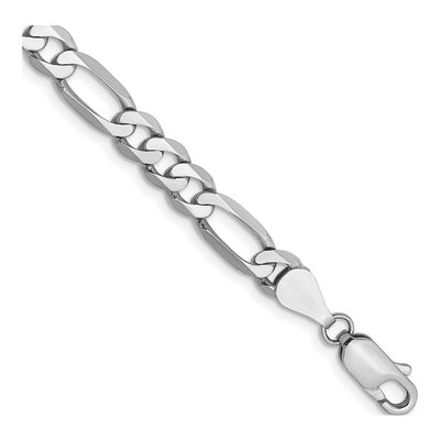 14K White Gold 5.5mm Flat Figaro Chain Bracelet