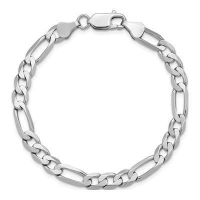 14K White Gold 6mm Flat Figaro Chain Bracelet – view 5