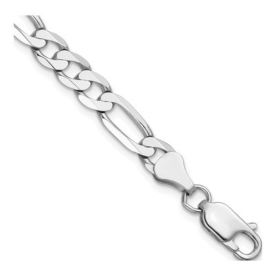 14K White Gold 6mm Flat Figaro Chain Bracelet