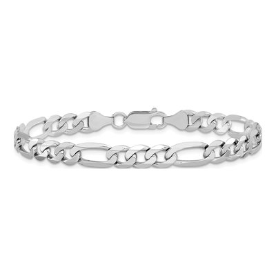 14K White Gold 7mm Flat Figaro Chain Bracelet – view 3