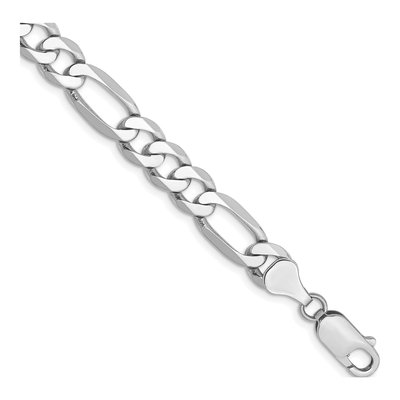14K White Gold 7mm Flat Figaro Chain Bracelet