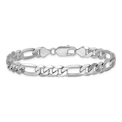 14K White Gold 7.5mm Flat Figaro Chain Bracelet – view 4