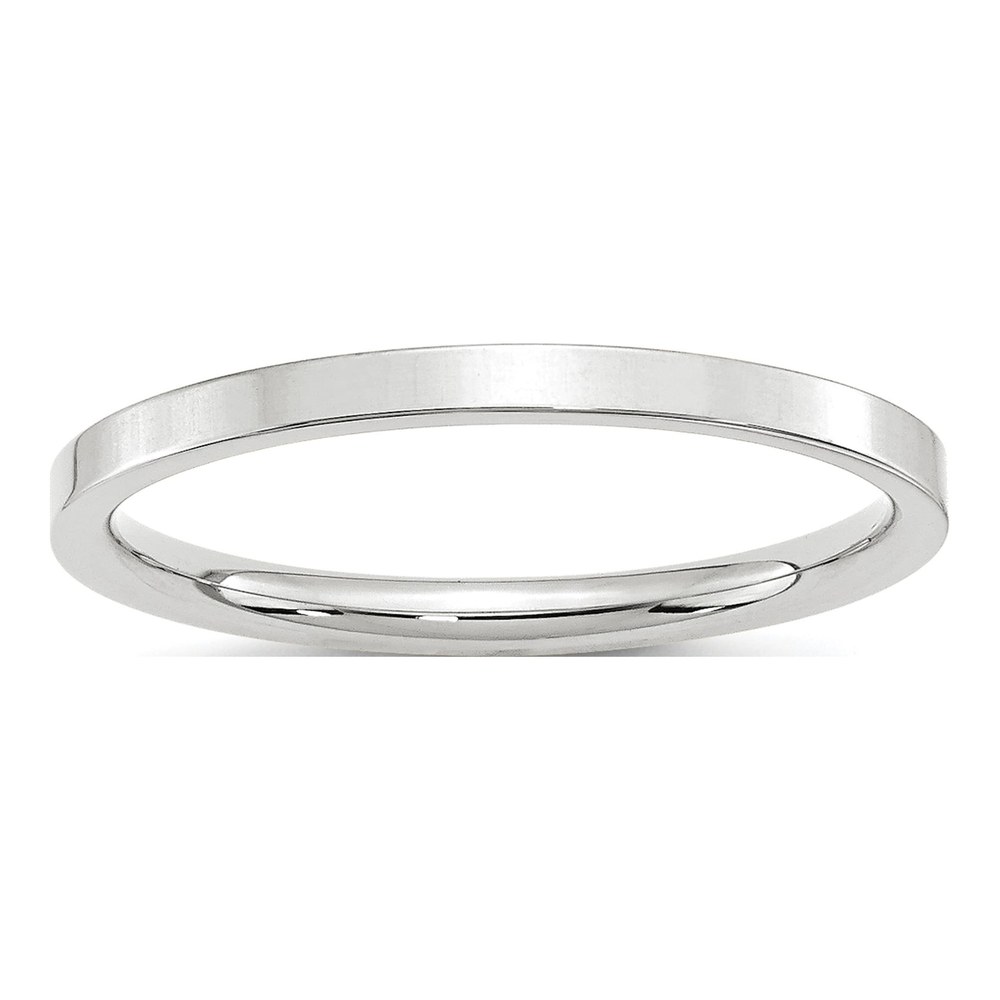 14K White Gold Rhodium-Plated 2mm Standard Weight Flat Comfort Fit Wedding Band Size 4
