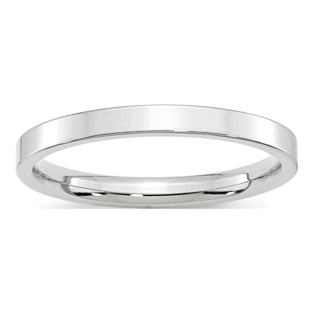14K White Gold Rhodium-Plated 2.5mm Standard Weight Flat Comfort Fit Wedding Band Size 4