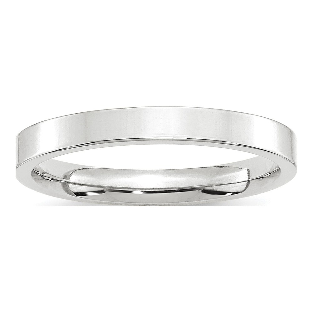 14K White Gold Rhodium-Plated 3mm Standard Weight Flat Comfort Fit Wedding Band Size 4