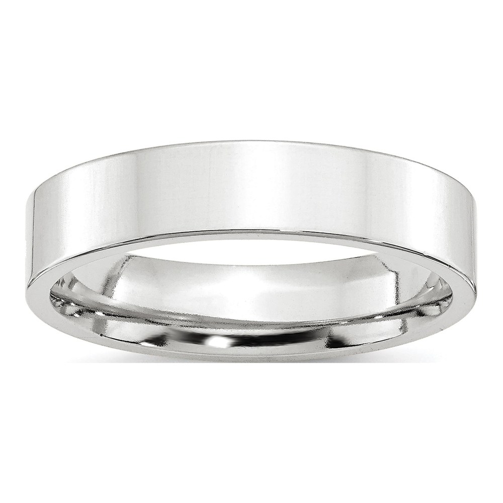 14K White Gold Rhodium-Plated 5mm Standard Weight Flat Comfort Fit Wedding Band Size 4