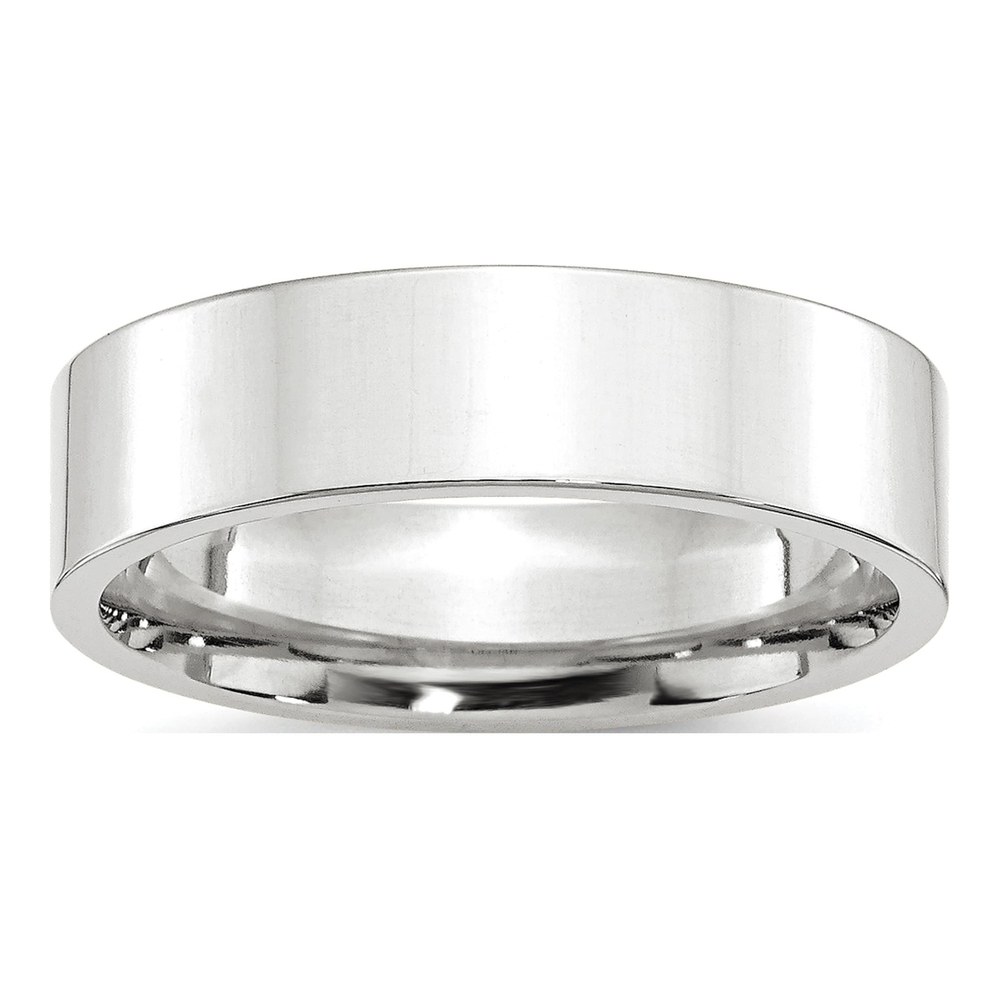 14K White Gold Rhodium-Plated 6mm Standard Weight Flat Comfort Fit Wedding Band Size 4
