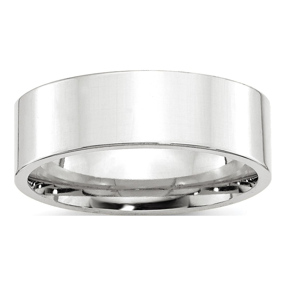 14K White Gold Rhodium-Plated 7mm Standard Weight Flat Comfort Fit Wedding Band Size 4