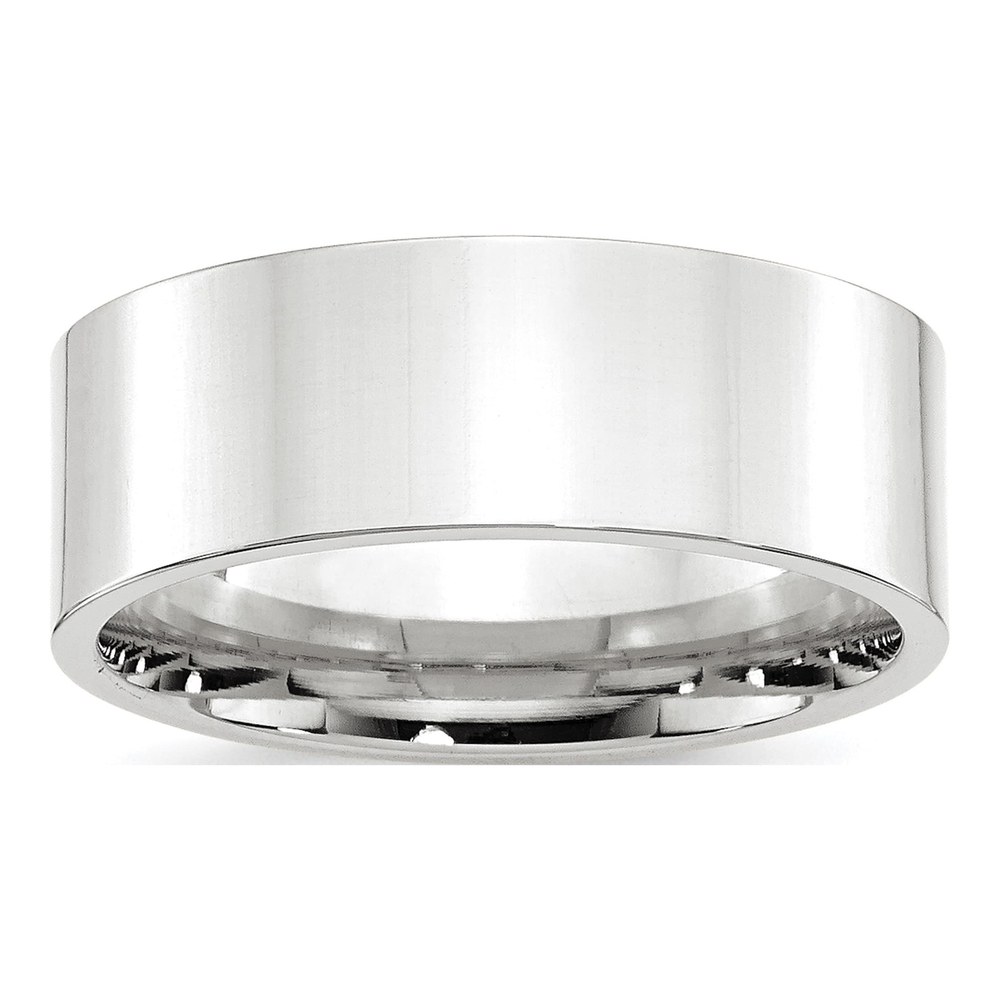 14K White Gold Rhodium-Plated 8mm Standard Weight Flat Comfort Fit Wedding Band Size 4
