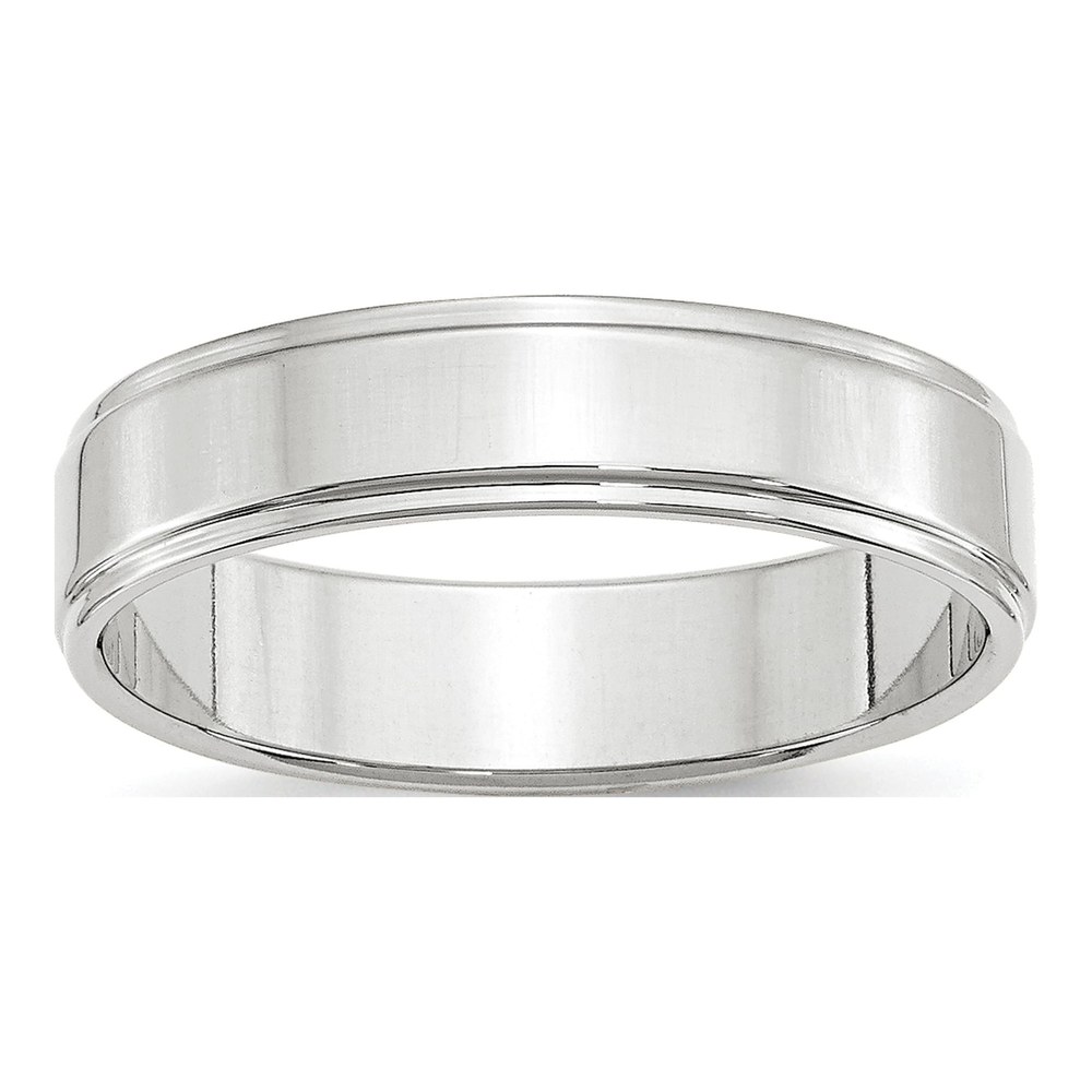 14K White Gold Rhodium-Plated 5mm Flat With Step Edge Wedding Band Size 4