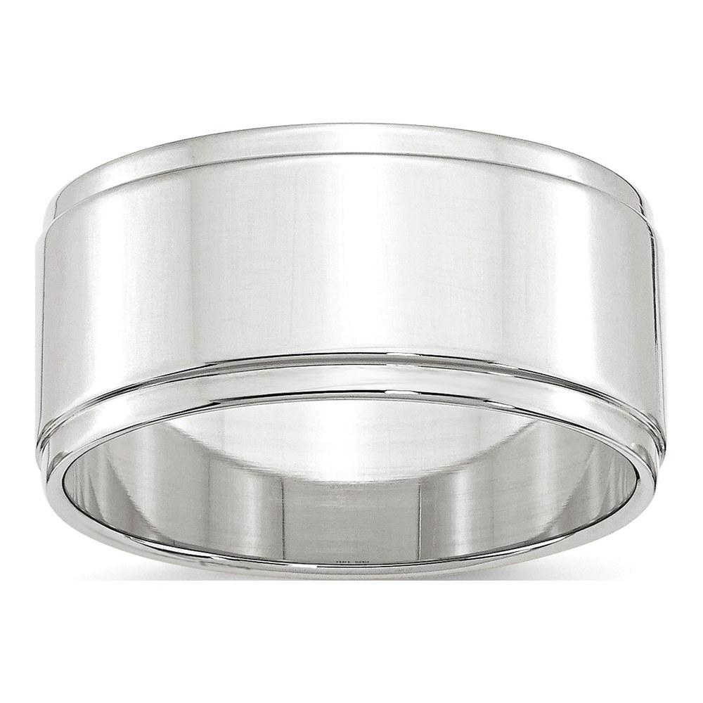 14K White Gold 10mm Flat Step Edge Wedding Band