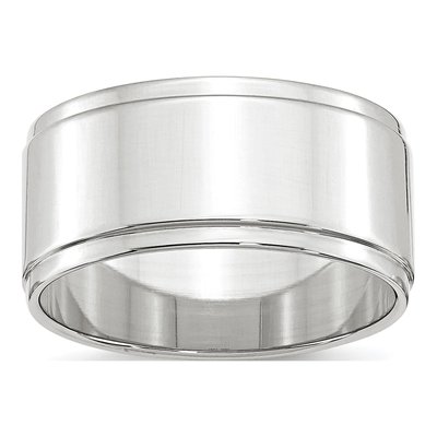 14K White Gold 10mm Flat Step Edge Wedding Band