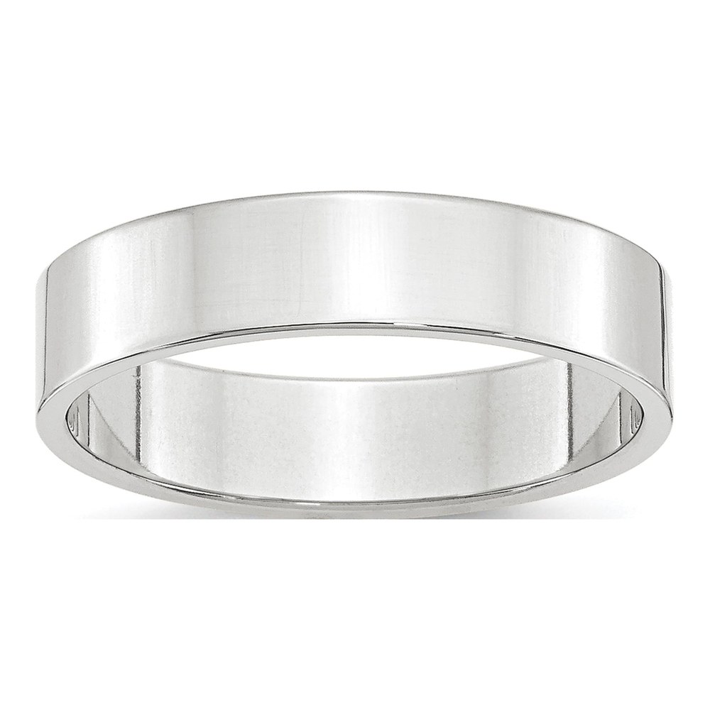 14K White Gold Rhodium-Plated 5mm Lightweight Flat Wedding Band Size 4