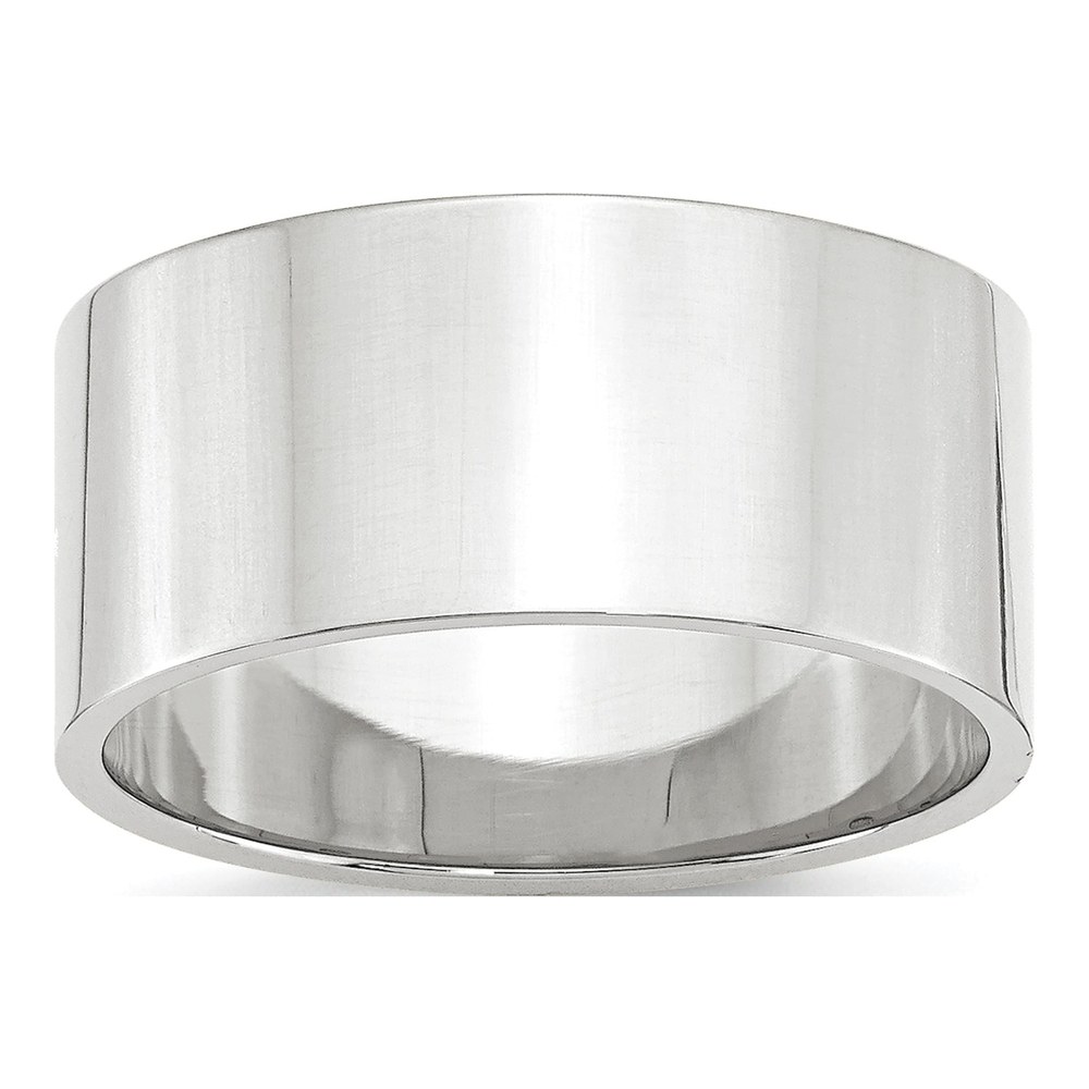14K White Gold Rhodium-Plated 10mm Lightweight Flat Wedding Band Size 4