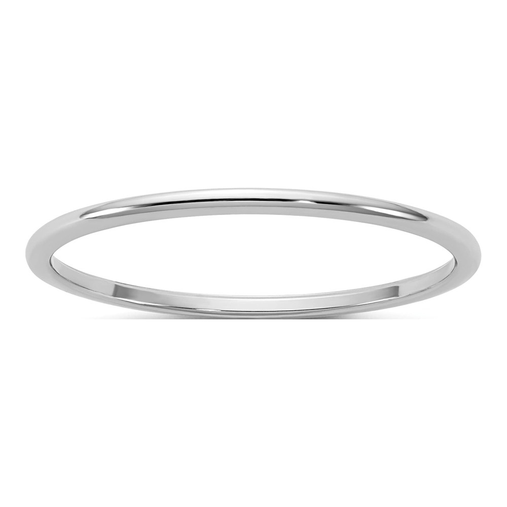 14K White Gold Rhodium-Plated 1mm Half Round Band Size 8.5