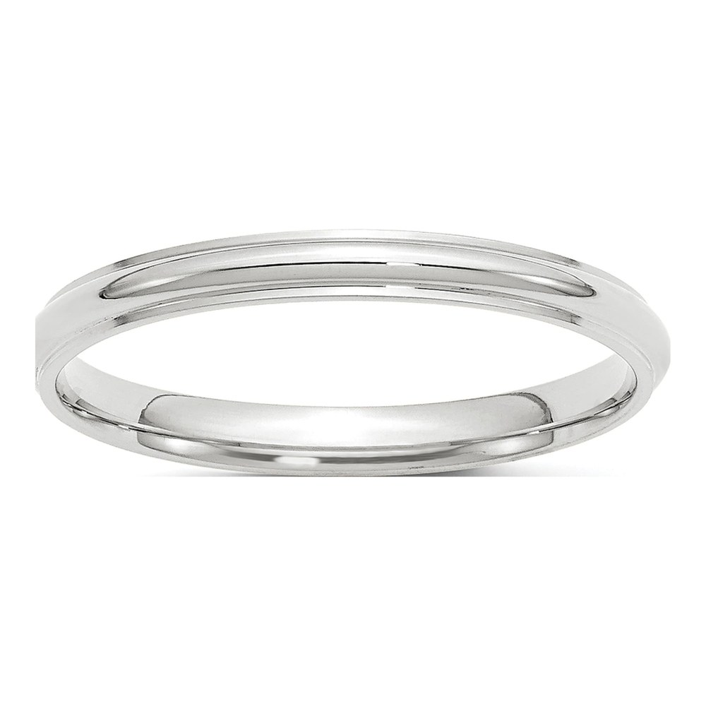 14K White Gold Rhodium-Plated 2.5mm Half Round With Edge Wedding Band Size 4