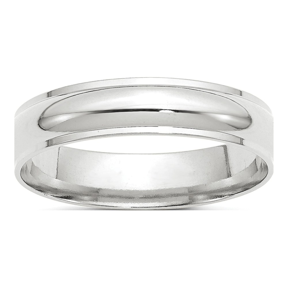 14K White Gold Rhodium-Plated 5mm Half Round With Edge Wedding Band Size 4