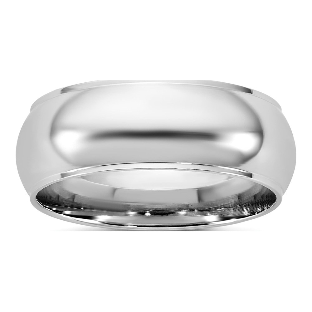 14K White Gold Rhodium-Plated 7mm Half Round With Edge Band Size 4