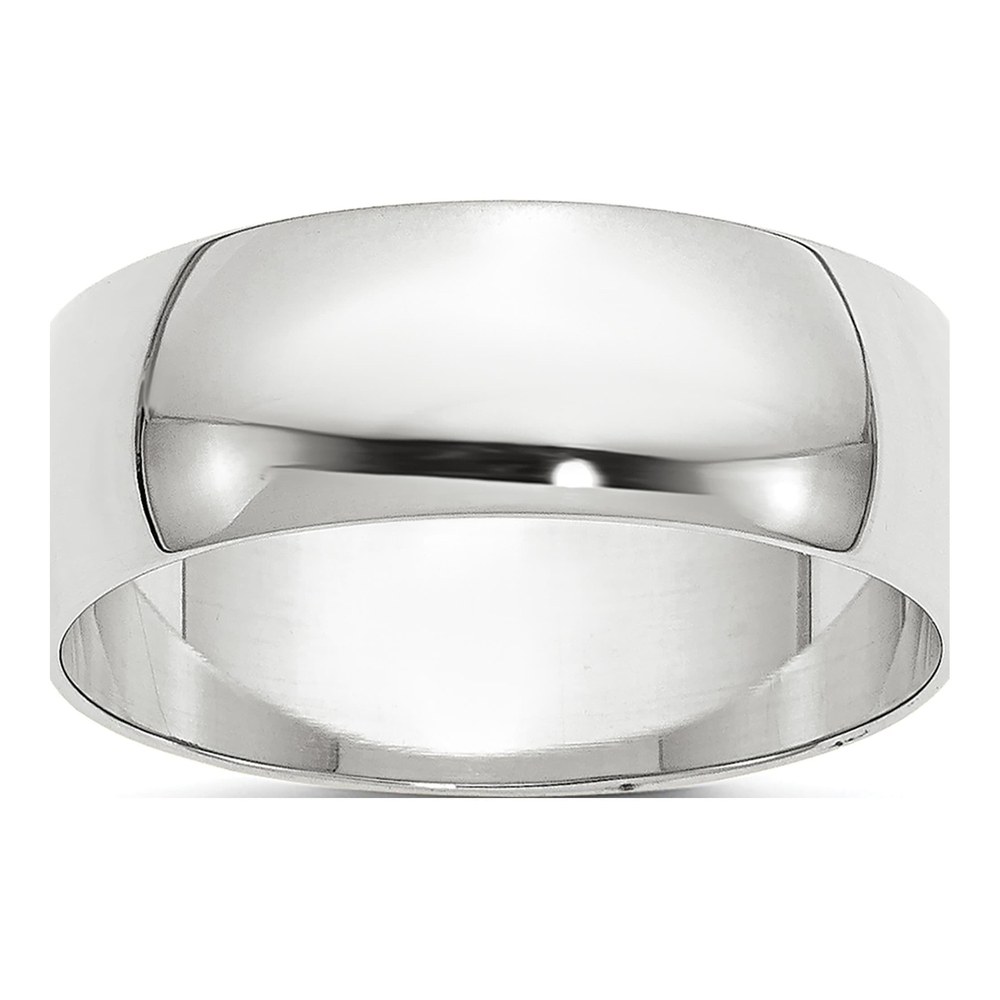 14K White Gold Rhodium-Plated 6.5mm Light-Weight Half Round Band Size 9