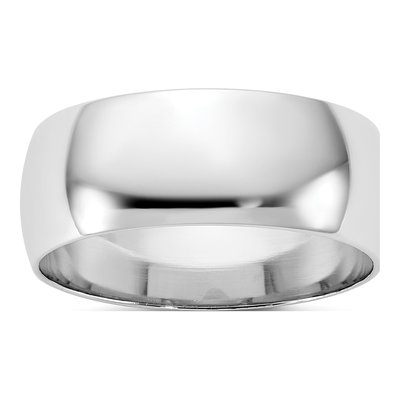 14K White Gold 7.5mm Half Round Wedding Band