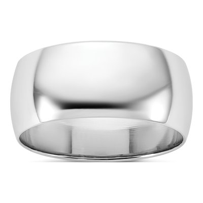 14K White Gold 8.5mm Half Round Wedding Band