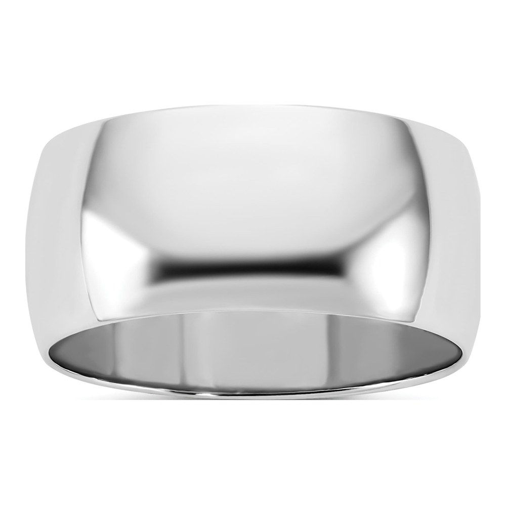 14K White Gold Rhodium-Plated 9mm Light-Weight Half Round Band Size 8