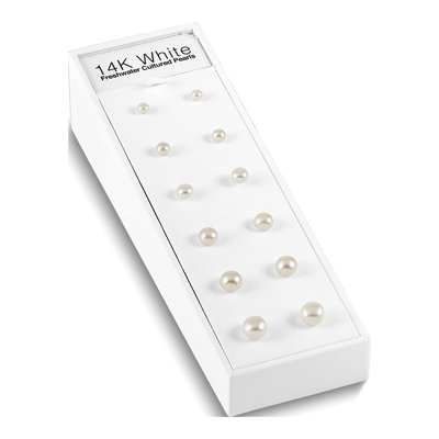 14K White 2.5 Inch Freshwater Cultured Button Pearl Stud Posts Plus Display Kit
