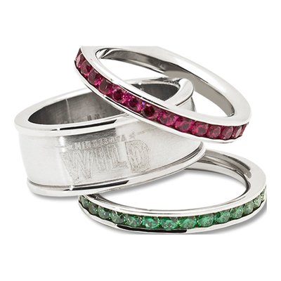 Minnesota Wild Stainless Steel Crystal Stack Rings