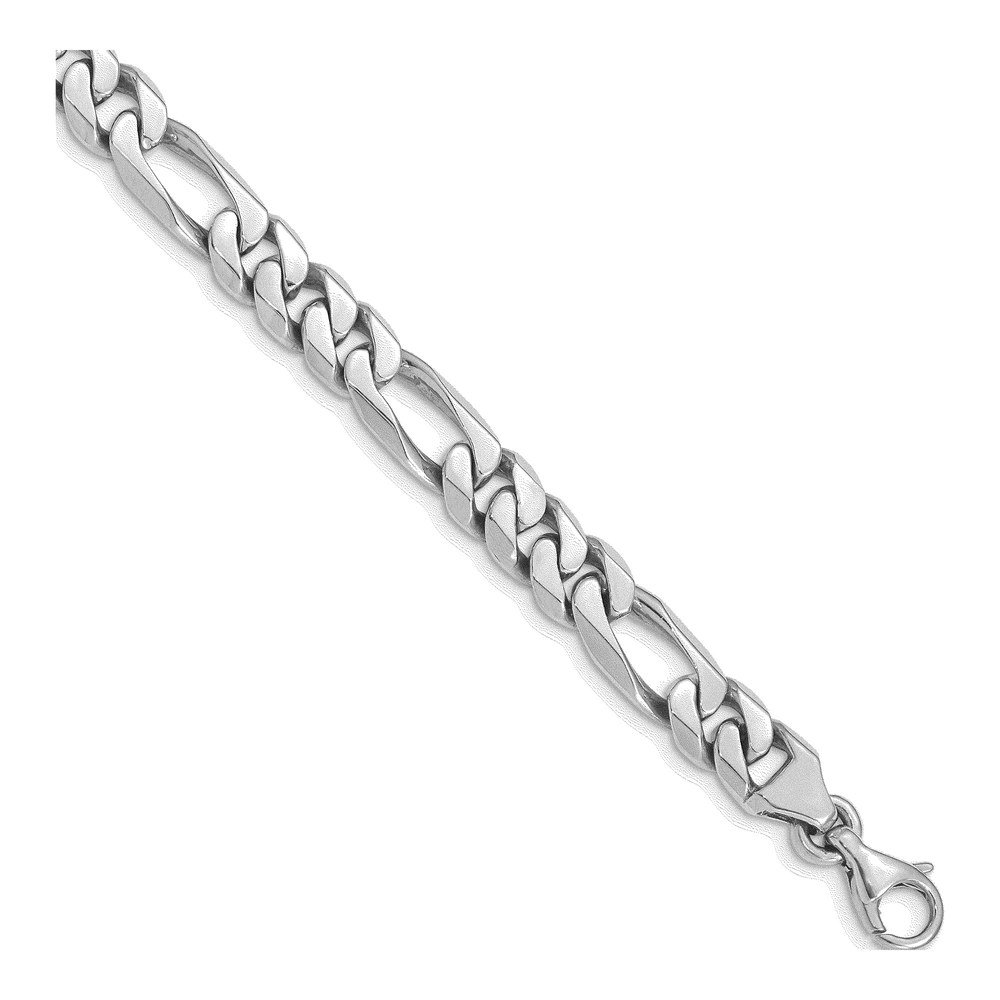 14K White Gold 1 Inch 22 Inch 8mm Hand Polished Figaro Link With Fancy Lobster Clasp Chain Necklace