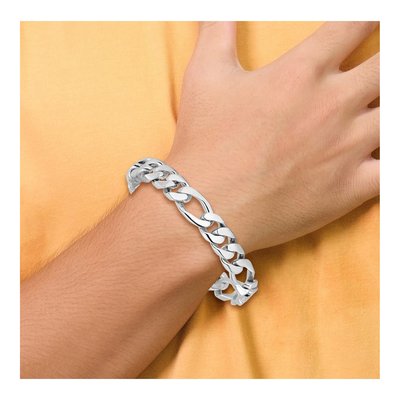 14K White Gold Figaro Link Bracelet, 10mm Solid – view 4
