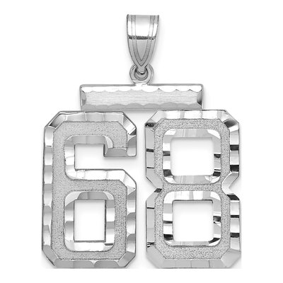 14K White Gold Number 68 Charm | Large Diamond-Cut