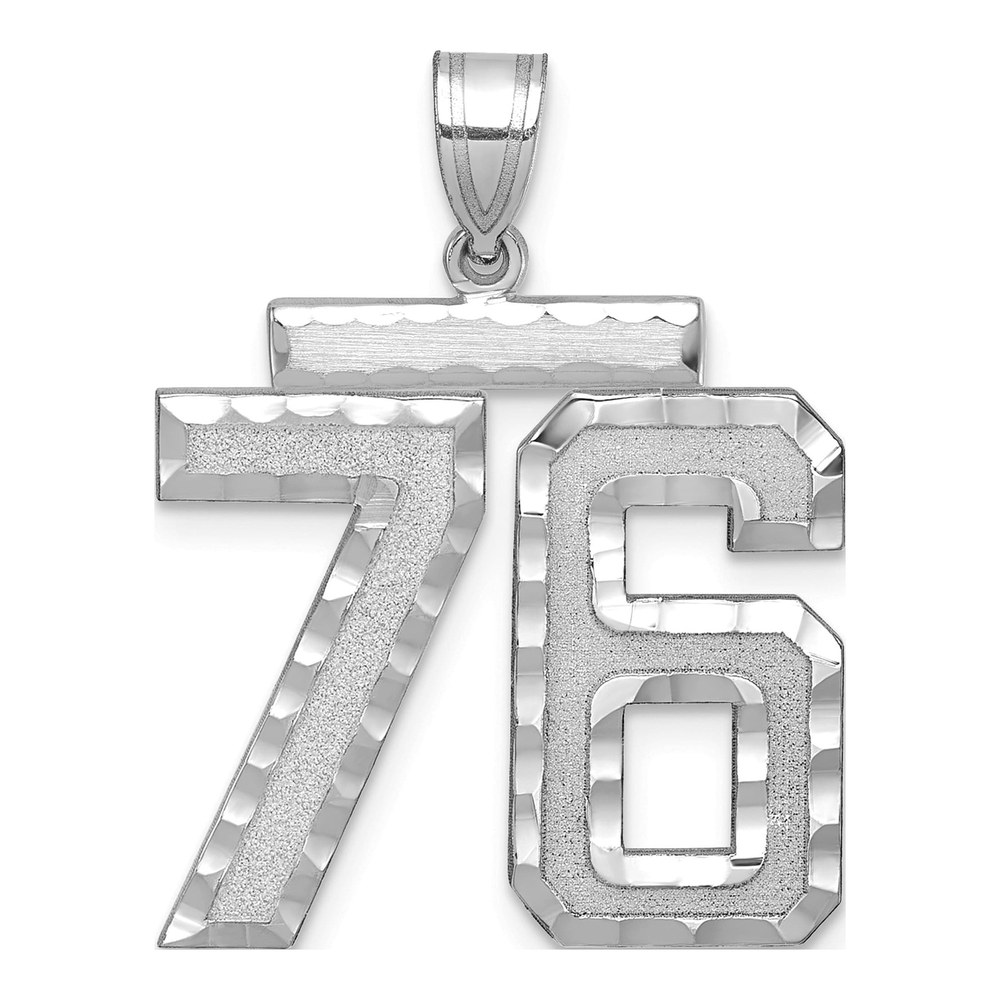 14K White Gold Large Number 76 Pendant