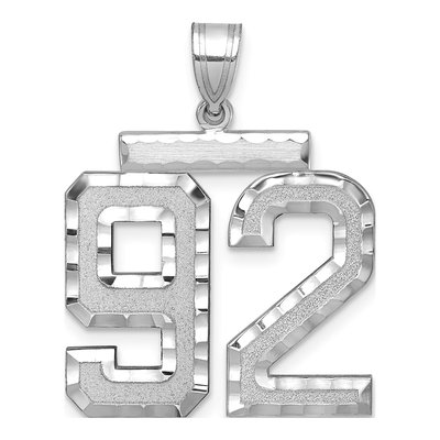 14K White Gold Number 92 Charm | Large Diamond-Cut