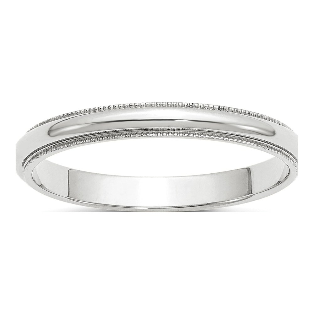 14K White Gold Rhodium-Plated 3mm Milgrain Half Round Wedding Band Size 4