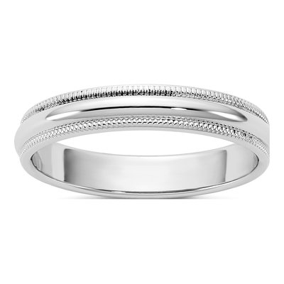 14K White Gold 3.5mm Milgrain Half Round Wedding Band