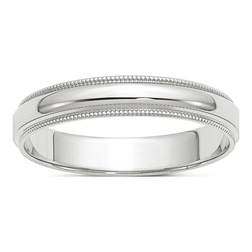 14K White Gold Rhodium-Plated 4mm Milgrain Half Round Wedding Band Size 4