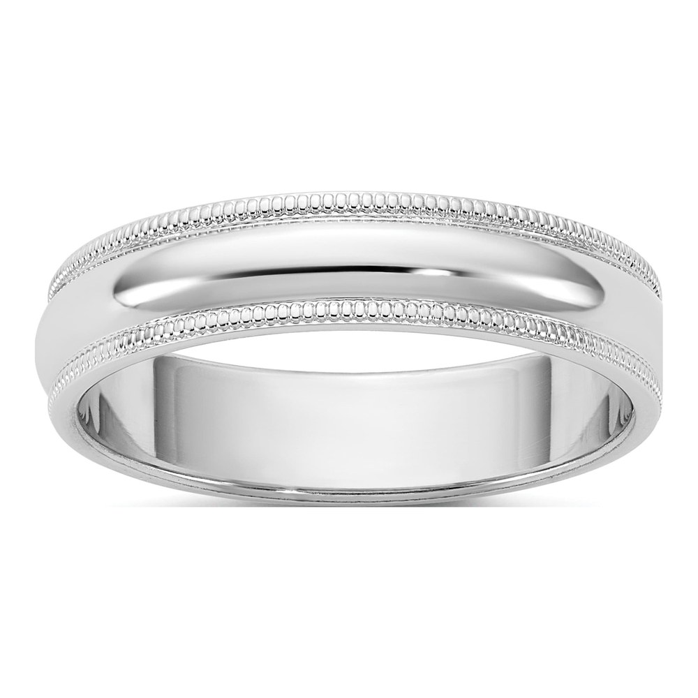 14K White Gold Rhodium-Plated 4.5mm Milgrain Half Round Band Size 12