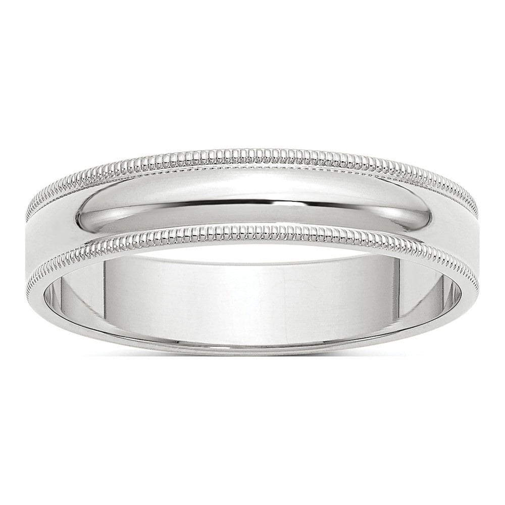 14K White Gold Rhodium-Plated 5mm Milgrain Half Round Wedding Band Size 4