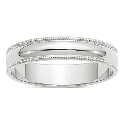 14K White Gold 5mm Domed Milgrain Wedding Band
