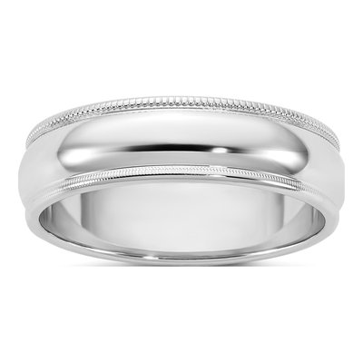 14K White Gold 5.5mm Domed Milgrain Wedding Band