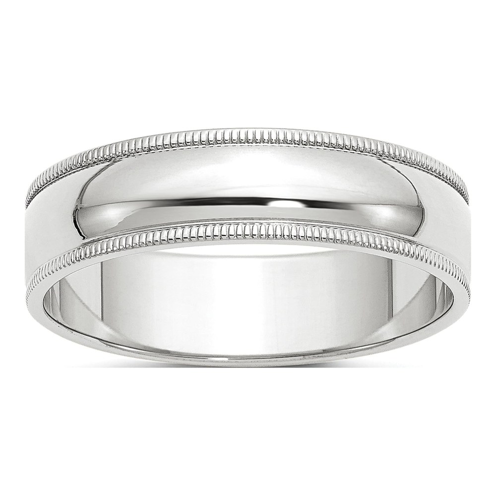 14K White Gold Rhodium-Plated 6mm Milgrain Half Round Wedding Band Size 4