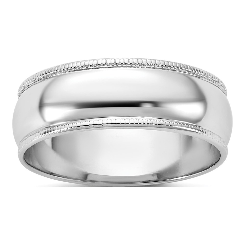 14K White Gold Rhodium-Plated 6.5mm Milgrain Half Round Band Size 6