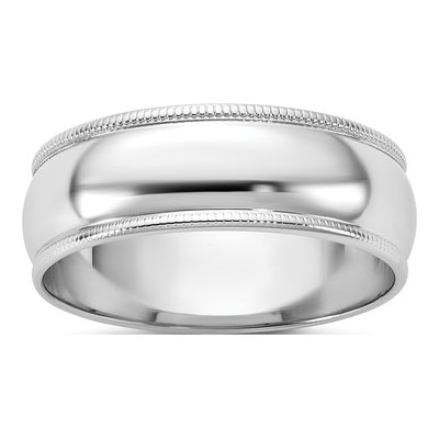 14K White Gold 6.5mm Domed Milgrain Wedding Band