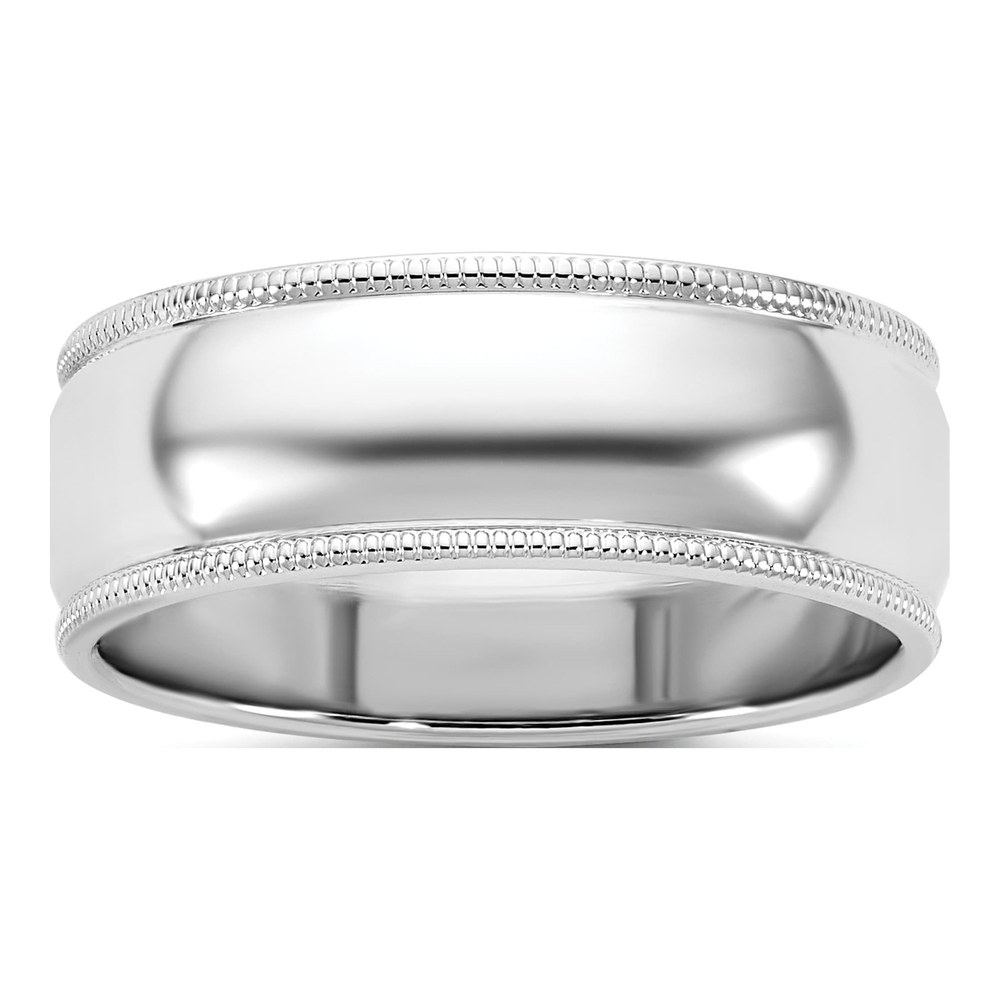 14K White Gold Rhodium-Plated 7mm Milgrain Half Round Band Size 5